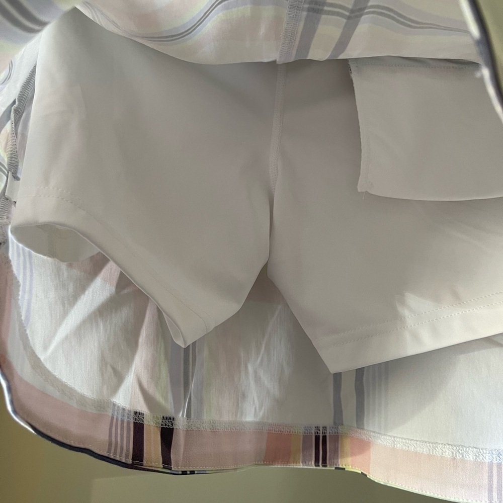 NWT Lady Hagen White Plaid A-Line Skort with Pastel Pink, Blue & Yellow Stripes - Picture 4 of 6